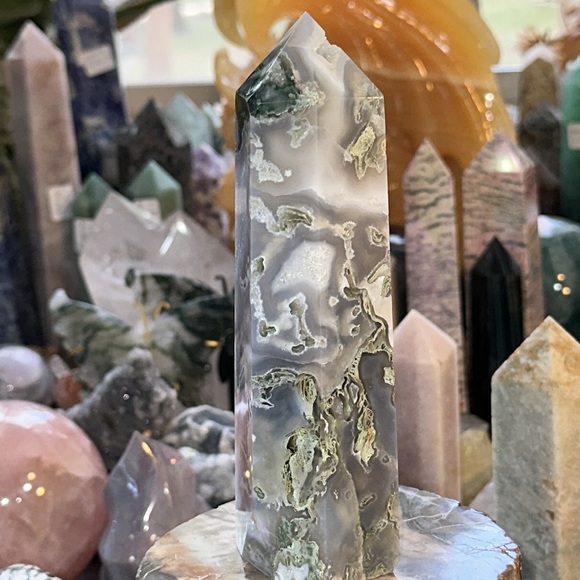 🔥SALE🔥 Moss Agate Crystal Tower With Druzy! - Picture 3 of 11